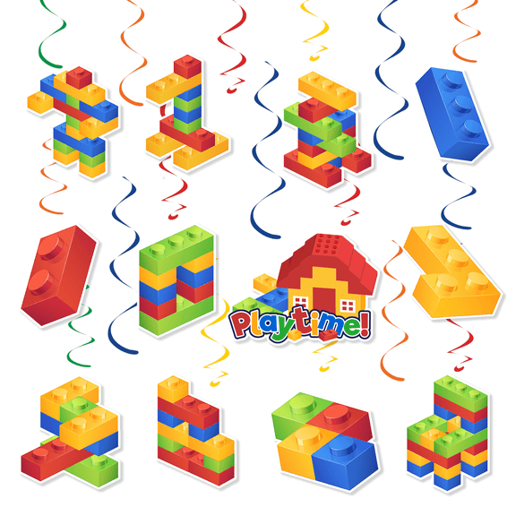 Building Blocks Hanging Swirl Decoration,56 Pcs Building Block Birthday Hanging Swirls, Building Theme Hanging Swirls & Building Blocks Hanging Decorations for Building Block Party Decorations/Favors