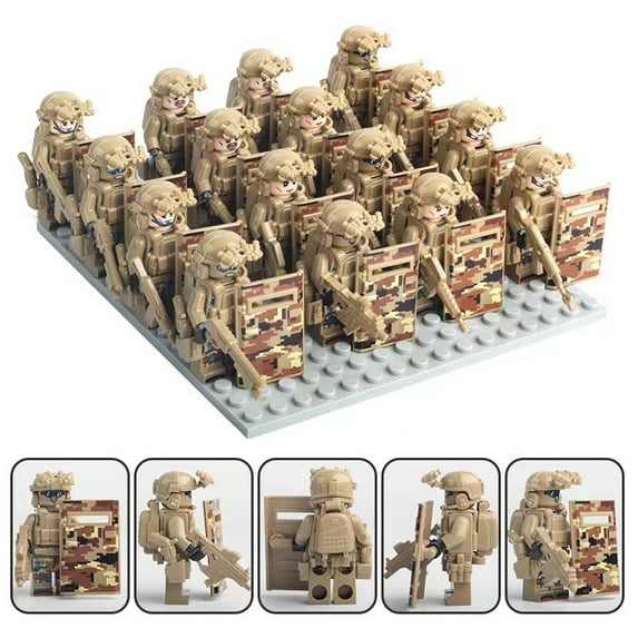 Building Blocks Military MiniFigures Set of 16, Ghosts, SWAT, Special Forces Action Figures Sets Building Blocks Toys, Military Toys for Fans Kids Age 4+(Desert)