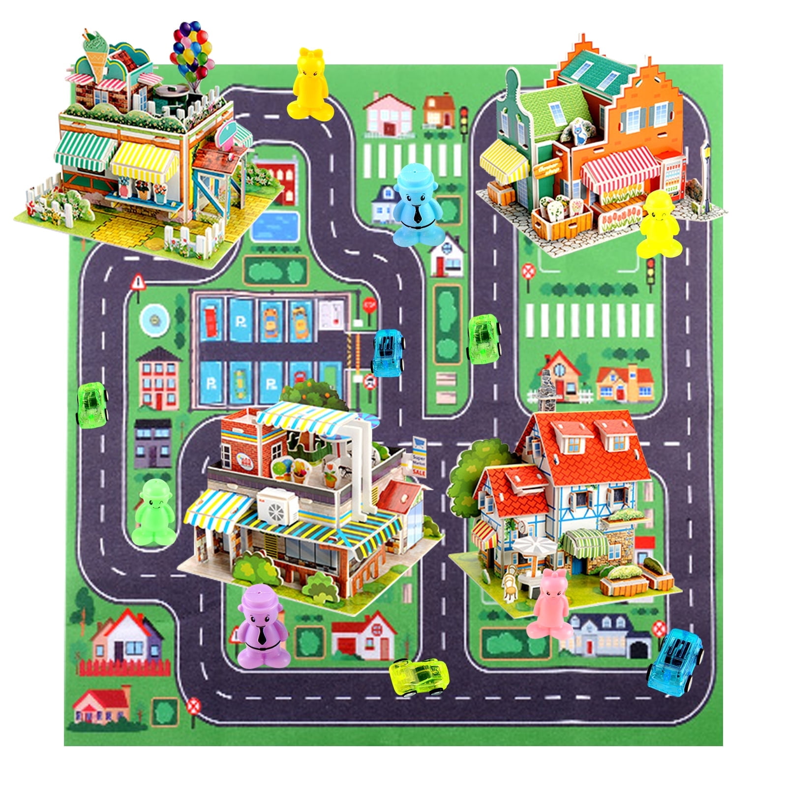 GLUAAE Building Blocks Set, DIY City Construction Toy Preschool Learning Educational Toys, Puzzle Building Kit with 5 Toy Cars for 6+ Year Old Boys and Girls Gifts