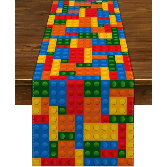 Building Blocks Table Runner for Kids Themed Party Supply Colorful Birthday Party Decoration School Classroom Home Decor (13" x 72")