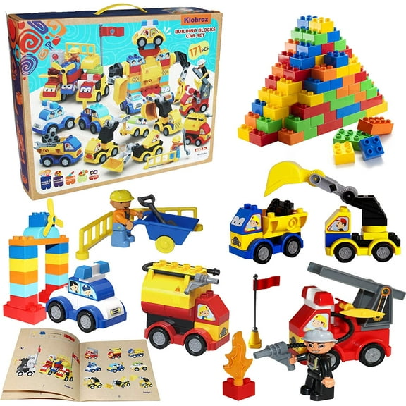 Building Blocks for Toddlers 2-5, 171 Pieces Blocks Car Set for Kids Classic Large Building Bricks Compatible with All Major Brands Educational Toys for All Ages