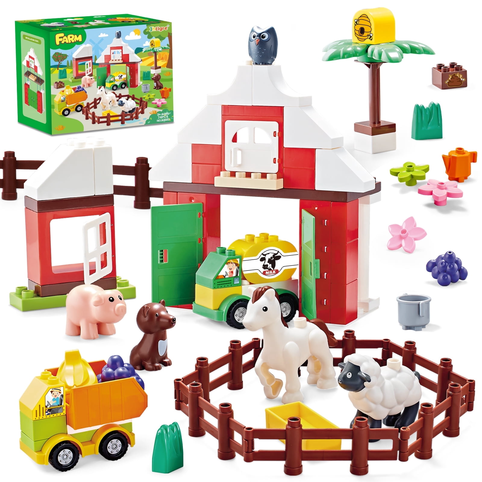 jhtigre Building Blocks 74 Pcs Farm DIY Set for Kids Ages 2-5 ...