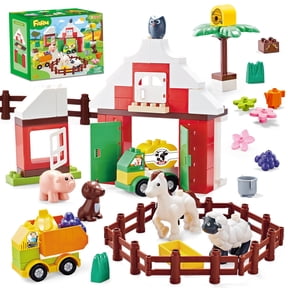 Building Blocks for Toddlers 1-3-5, 74 Pcs Farm DIY Classic Big Building Bricks Toys Set for Kids Ages 2-4-5-8 With Animals, Truck, Barn, Compatible With All Major Brands, Gift Toy for 3-5 Girls Boys