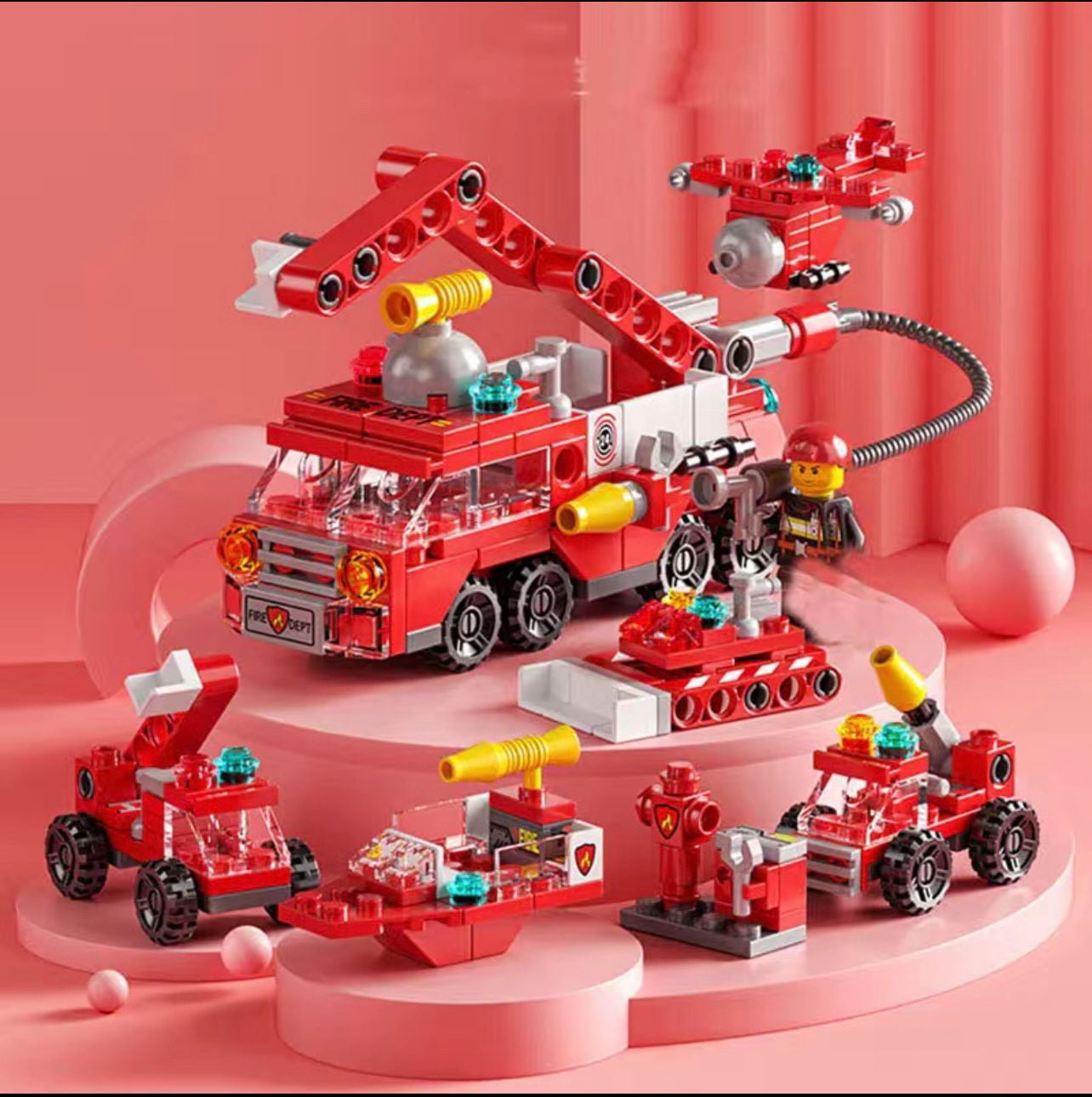 Building Blocks Toy City Police Fire Station Exercise N Play City Fire Station Building Kit for Kids w Fire Truck Helicopter Boat Best Learning