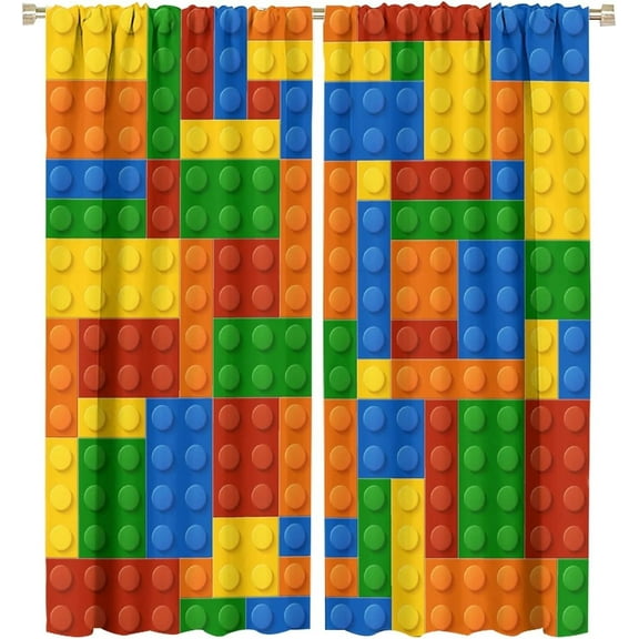 Building Blocks Toy Curtains, Abstract Contour Colorful Plastic Brick Geometric Print Pattern Blackout Window Treatment Drapes for Boy Girl Bedroom Playroom 84x84in