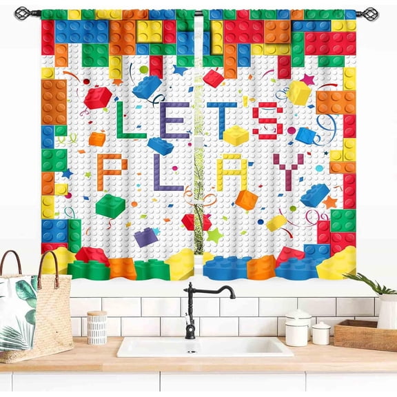 Building Blocks Toy Curtains for Boys Room, Abstract Colorful Plastic Building Brick Blocks Toy Geometric Printed Pattern Window Treatment Drapes for Kids Baby Bedroom Living Room, 27.5x36 Inch