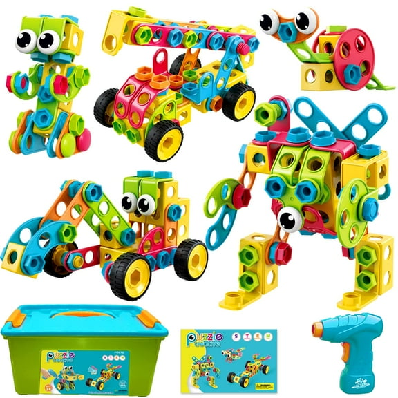 Building Blocks Toy Set STEM Construction Engineering Sensory Blocks Toy Children Early Education Building Playset with Storage Box for Boys and Girls Ages 3 4 5 6 7 8 9 10