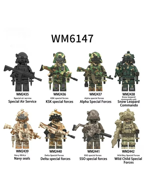 Building Blocks Toy - Special Forces SEAL Team Minifigure and Motorcycle Set, Perfect Children's Gift