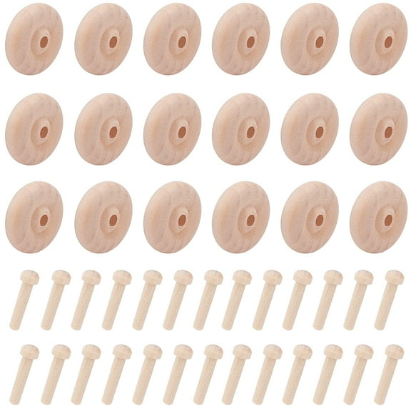 Building Blocks Toys Set with Wooden Wheels & Axles White 38x13mm Hole: 6mm 36pcs/bag