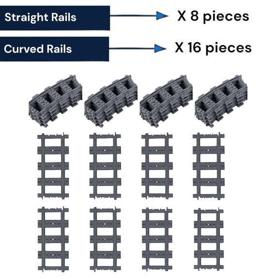 Building Blocks Train Tracks - Switch, Straight, Curved, Flex and Large Rails