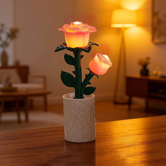 Building Blocks Tulip & Rose Set with Night Light - Creative Valentines Day Gift, Decorative Flower Arrangement for Home
