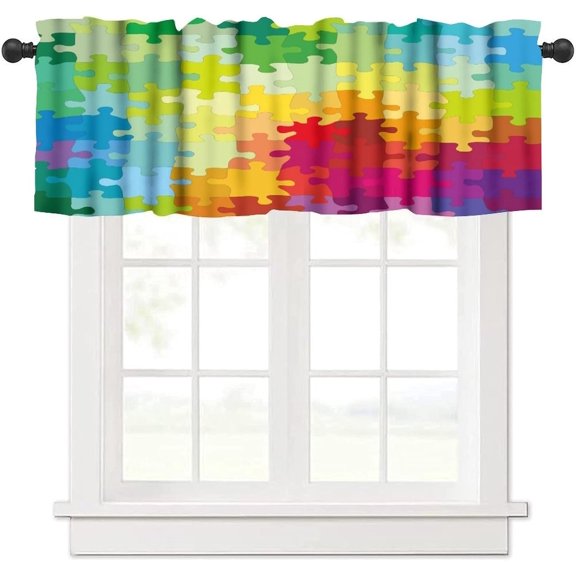 Building Blocks Valance Curtain Themed Digital Design Toy Dotted Matching Rectangles Print Rod Pocket Valance Window Treatments Short Curtains for Kitchen Living Room Decor 54x18inch
