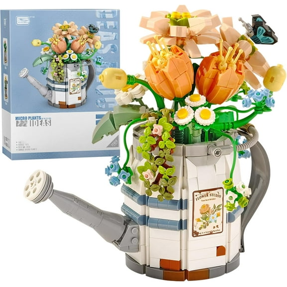 Building Blocks Watering Pot Bonsai Plant Model Set,Creative DIY Simulation Particle Flower Succulent Botanical Collection Construction Building Bricks Toy,Home Decor