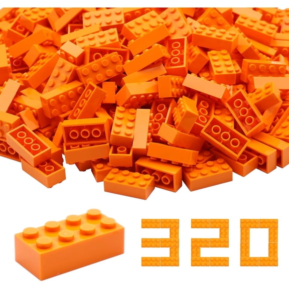 Building Bricks 2x4 Stud 320 Pcs, Orange, Classic Building Blocks Set, Compatible with Construction Building Blocks.