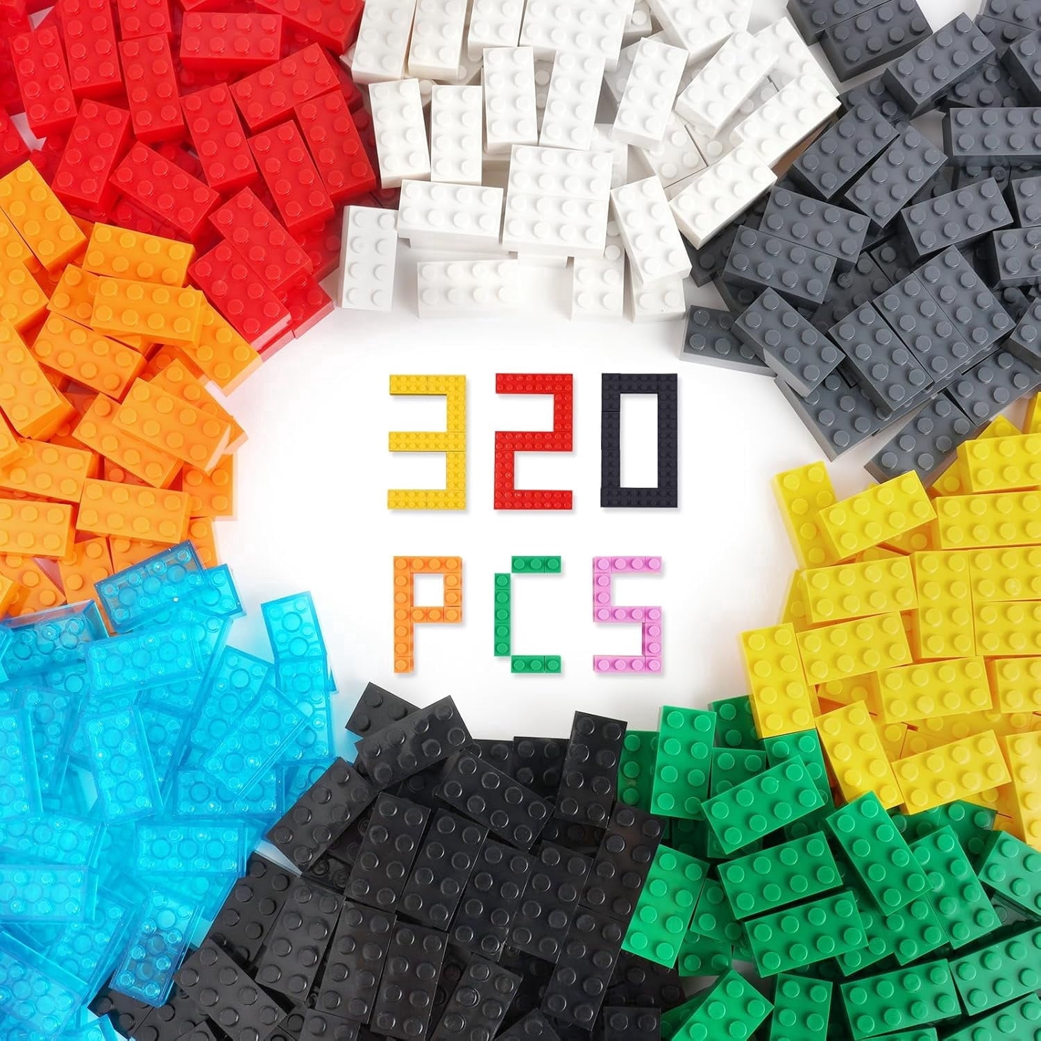 Classic Multicolor Building Blocks Bulk Pack , 320 Pieces 2x4 Individual Bricks, Creative Brick Box, Compatible With Major Brands