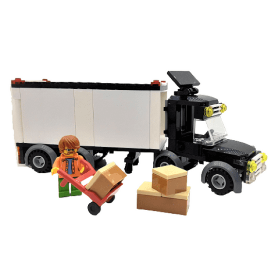 Building Bricks Toys MOC Tractor Trailer Vehicle with City Minifigure Hand Truck & 3 Boxes Compatible with All Major Brick Brands, Construction Building Kit Gift for Boys & Girls Ages 4+