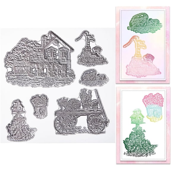 Building Clear Stamps Mailboxes Farms Houses Pools Flower Pots Reusable Retro Transparent Silicone Stamp Seals