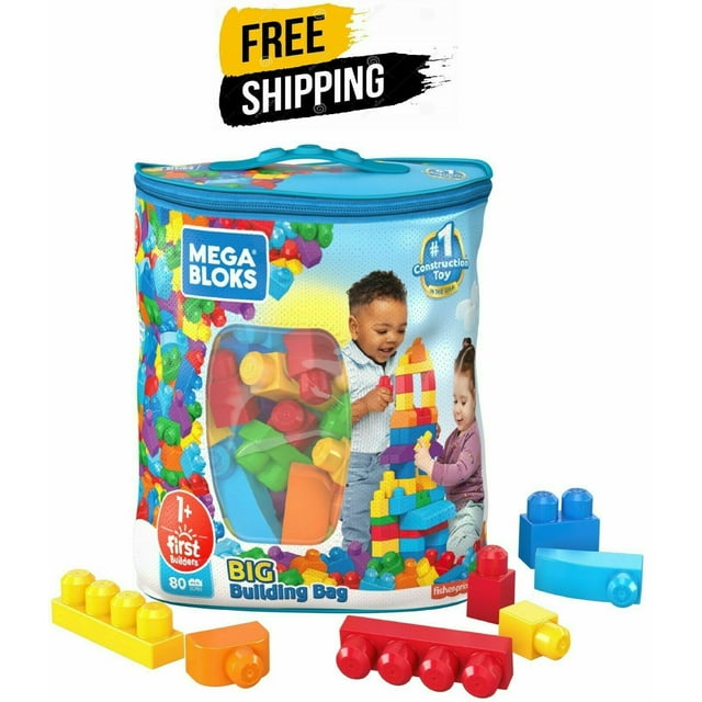 Mega Builders First Classic 80Piece Big Bag Building Blocks Set for Kids