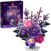 Generic Plastic Purple Rose Flower Bouquet Building Blocks Set, 806 Pieces