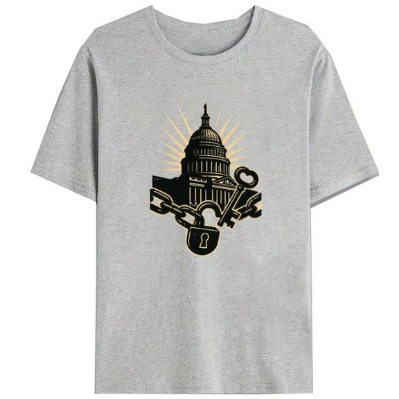 Commuting Building Graphic Political Tee T-shirt Top Cotton Short Sleeve Round Neck Gray S-3XL