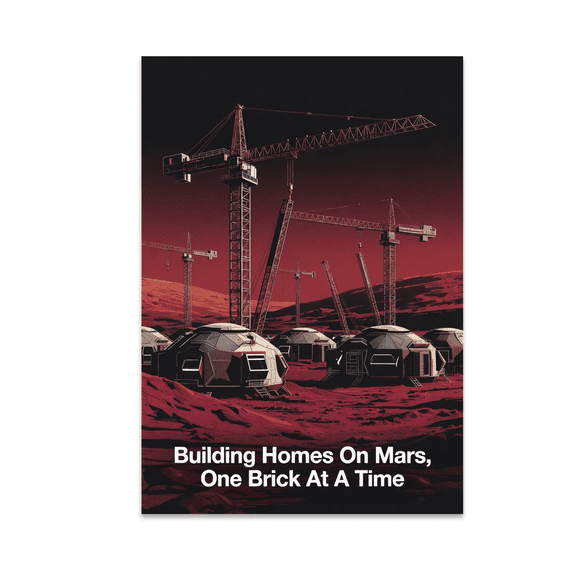 Building Homes On Mars, One Brick At A Time - Sci-Fi Art Enthusiast - 13x19 Poster Print