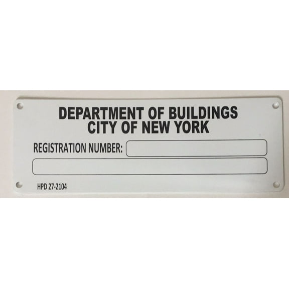 Building Registration Number (Serial Number Signage HMC 27-2104,White Aluminum Sign)