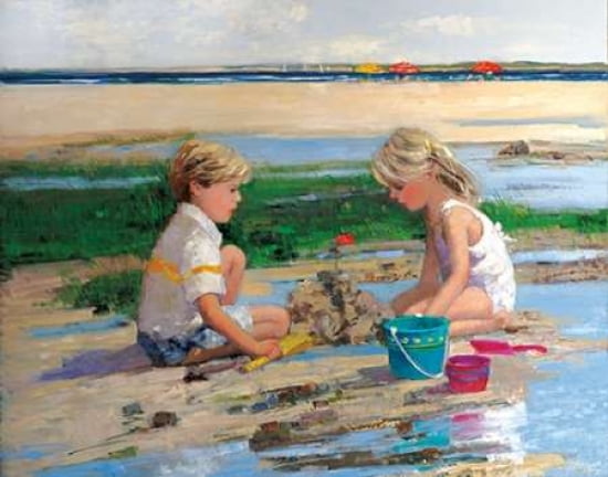 Building Sand Castles Canvas Art - Sally Swatland (22 x 28)