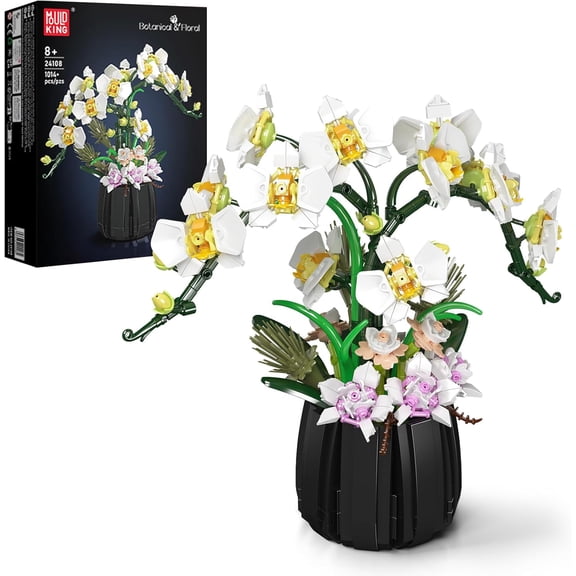 Building Set - Realistic Artificial Plant Set for Adults, Home Office Decor with Lifelike Orchid Pot Design (1014 PCS)