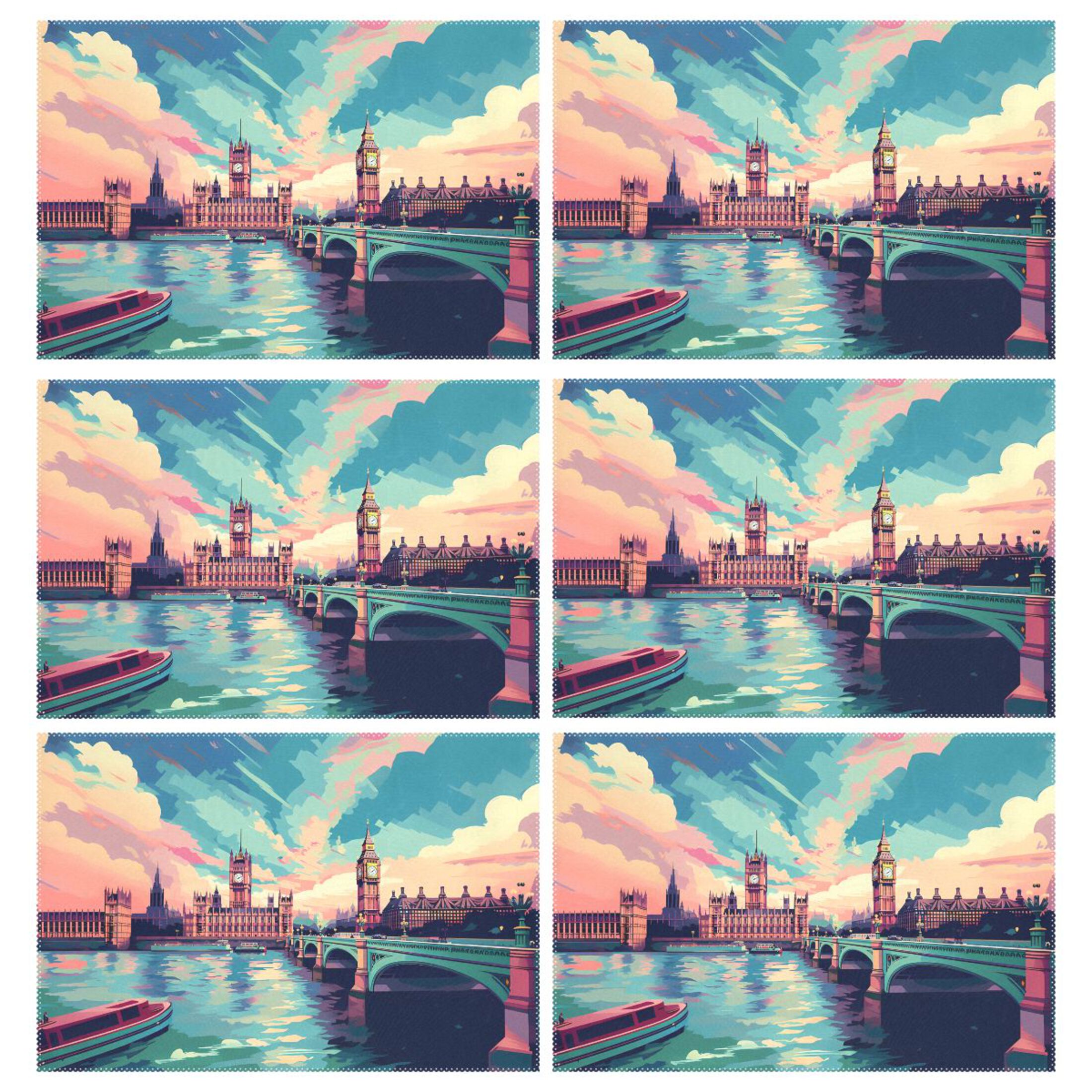 Building Ship Sea Bridge Placemats Set of 6 12x18 inch Table Place Mats