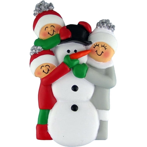 Building Snowman 3 People Personalized Christmas Ornament DO-IT-YOURSELF