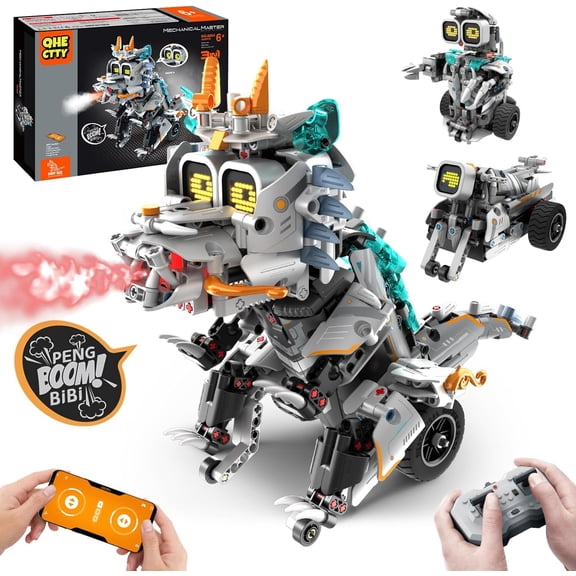 Building Toys for Kids 6-14, Remote & APP Controlled 3in1 STEM Dinosaur Motorcycle Robot Building Kit for Kid with Music Spray, 646 Pcs Building Blocks Set Birthday Xmas Gift Ideas for Boys Girls