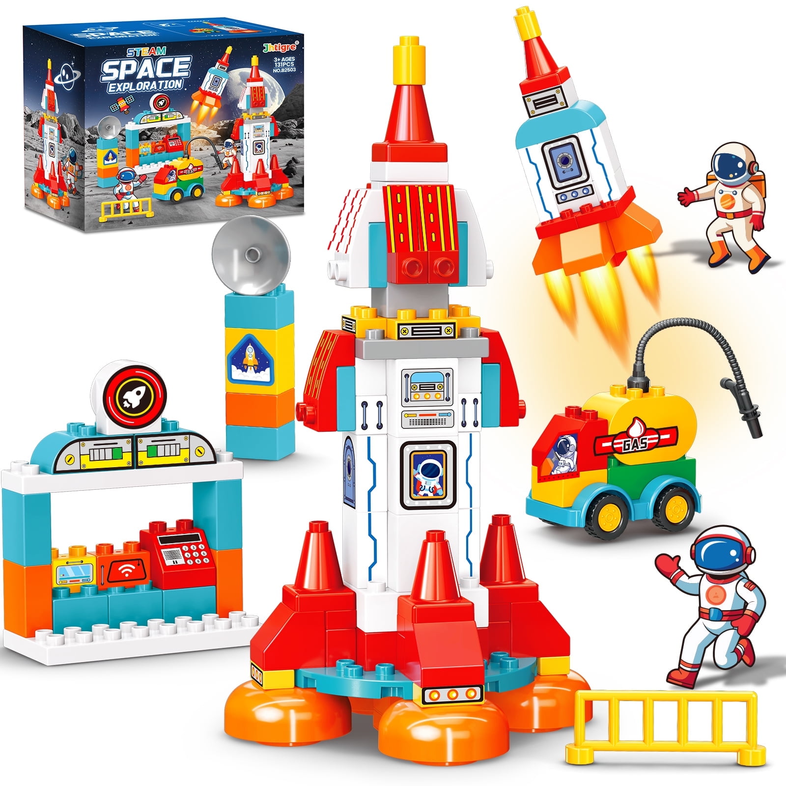 Building Blocks for Toddlers 1-3-5, 131 Pcs Space Rocket STEM