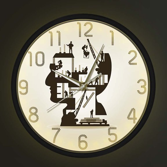 Building Under Construction Sound Control LED Lighting Wall Clock Architecture Wall Art Decorative Timepieces Architect Worker Gift