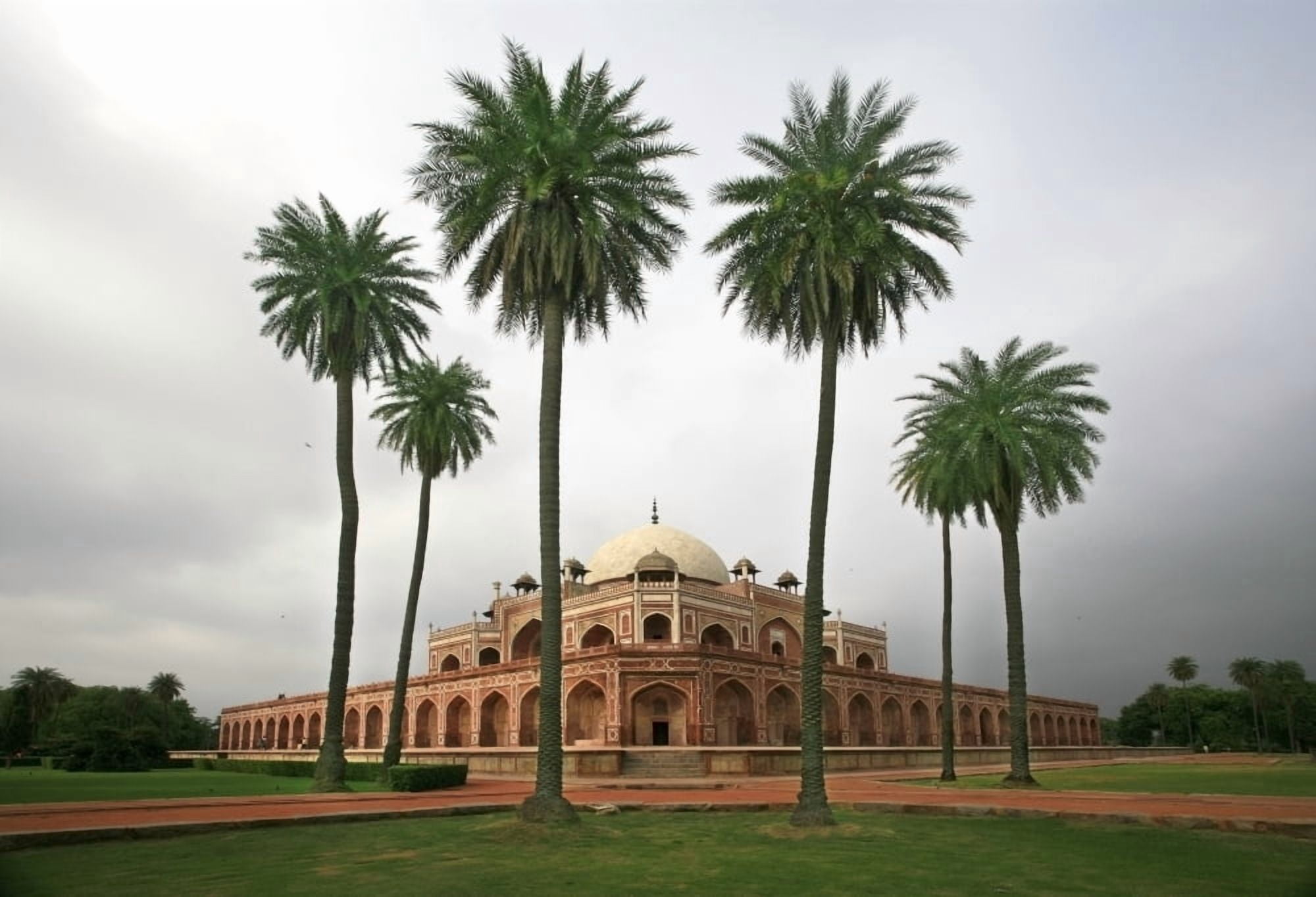 Building With Palm Trees In Foreground New DelhiIndia Canvas Art - Matt Brandon Design Pics (18 x 12)