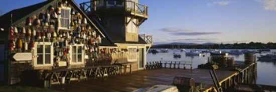 Building at the waterfront Fishing Village Mount Desert Island Maine USA Canvas Art - Panoramic Images (36 x 12)