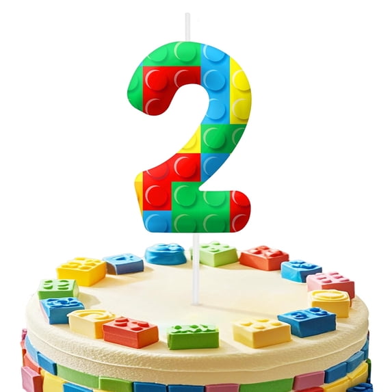 Building block birthday candles (number 2 candles), suitable for colorful building block theme birthday number candles, party decorations, building block cake decorations