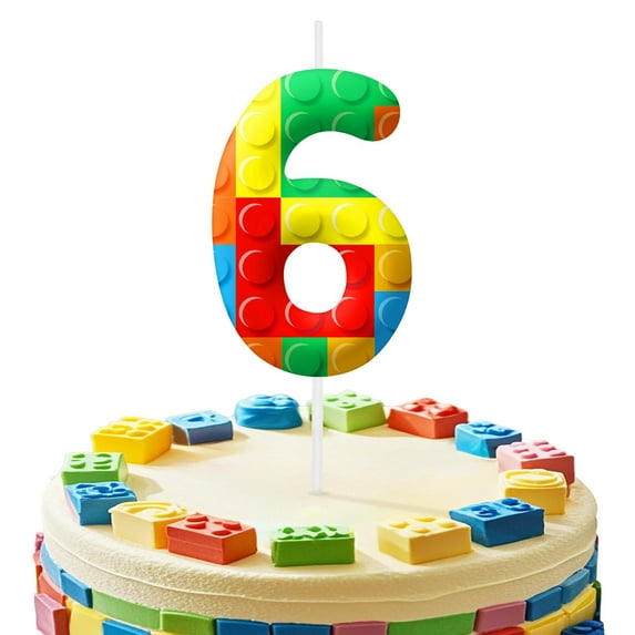 Building block birthday candles (number 6 candles), suitable for colorful building block theme birthday number candles, party decorations, building block cake decorations