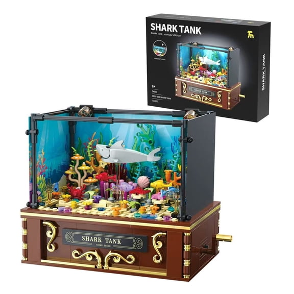 Building block underwater aquarium, dynamic version shark tank with lights, room decoration desktop ornament, the best gift choice 721pcs