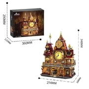 Building blocks street scene series model assembly kit, medieval clock tower with lights, educational toys, birthday gift.