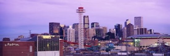 Building lit up at dusk Denver Colorado USA Canvas Art - Panoramic Images (36 x 12)