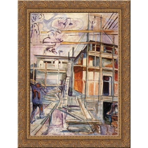 Building the Winter Studio. Ekely 20x24 Gold Ornate Wood Framed Canvas Art by Munch, Edvard