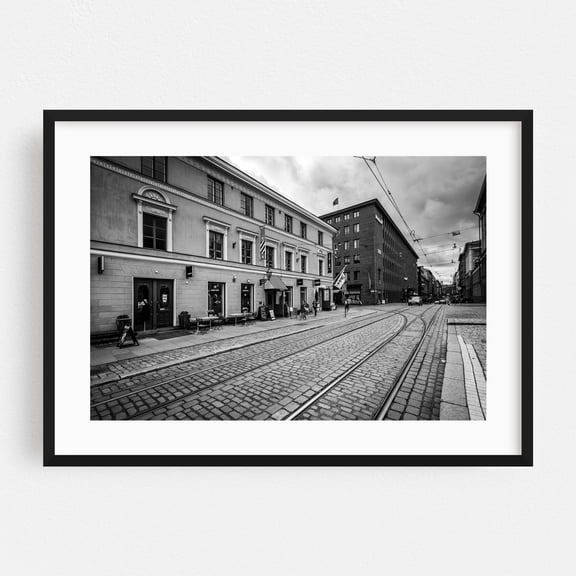 Buildings Along Aleksanterinkatu - Helsinki Finland Photography Black Framed Wall Art Print 24 x 36 inches