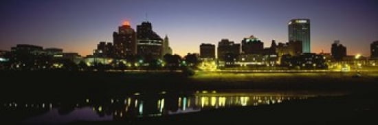 Buildings At The Waterfront Lit Up At Dawn Memphis Tennessee USA Canvas Art - Panoramic Images (36 x 12)