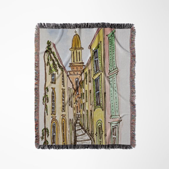 Buildings Crowd Narrow Streets, Saint-Tropez, French Riviera, France, Woven Blanket