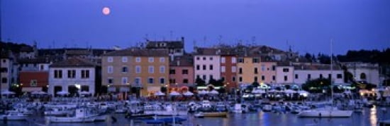 Buildings Evening Moonrise Rovinj Croatia Canvas Art - Panoramic Images (36 x 12)