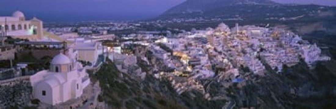 Buildings Houses Night Fira Santorini Greece Canvas Art - Panoramic Images (18 x 6)