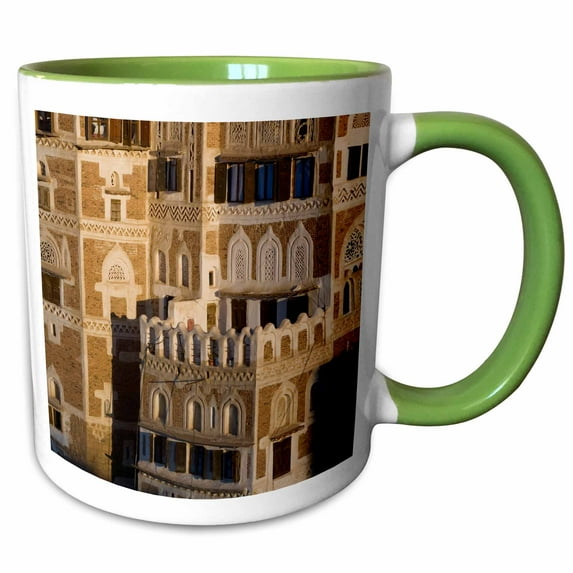 3drose, Buildings in Sana, Yemen, 11oz Two-tone Green Mug