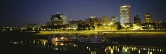Buildings Lit Up At Dusk Memphis Tennessee USA Canvas Art - Panoramic Images (36 x 12)