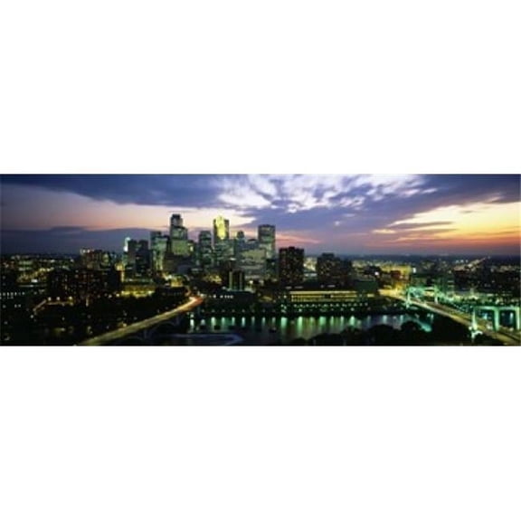 Buildings Lit Up At Dusk Minneapolis Minnesota USA Poster Print - 18 x 6