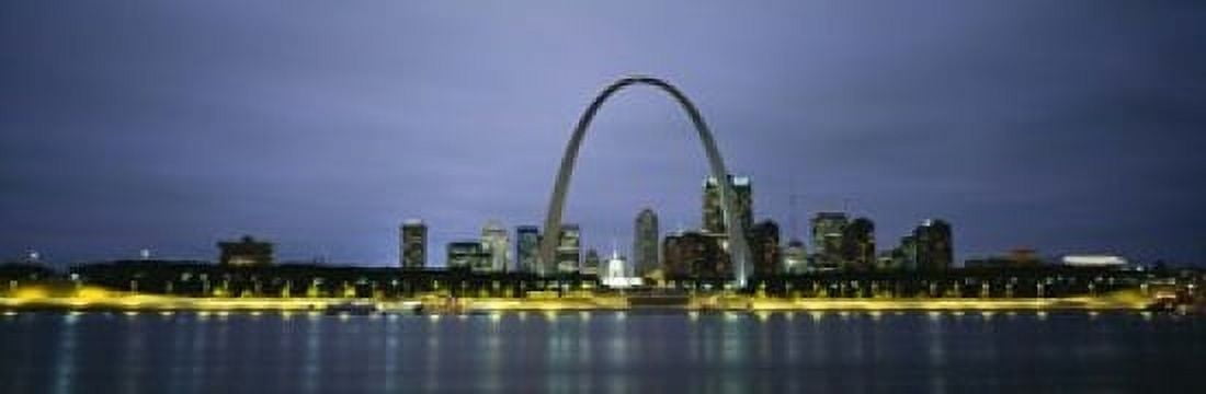 Buildings Lit Up At Dusk Mississippi River St Louis Missouri USA Canvas Art - Panoramic Images (18 x 6)